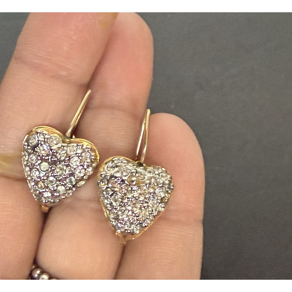 Vintage BUTLER Signed Heart-Shaped Rhinestone Earrings Gold Tone